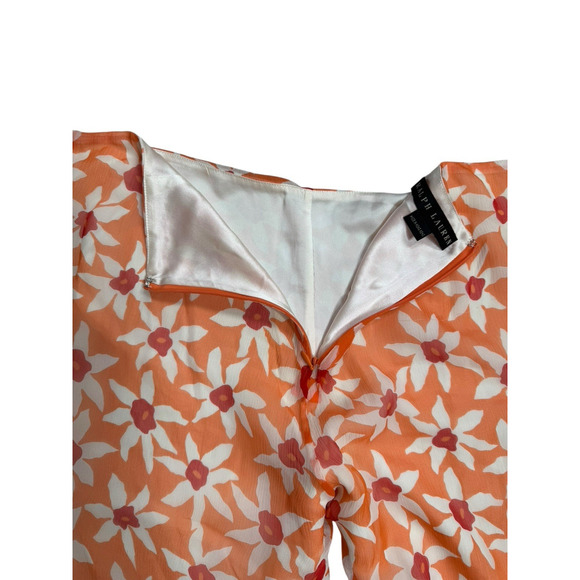 Ralph Lauren Black Label Silk Pants Womens Size 10 Floral Flowy Orange Lined - Picture 10 of 10